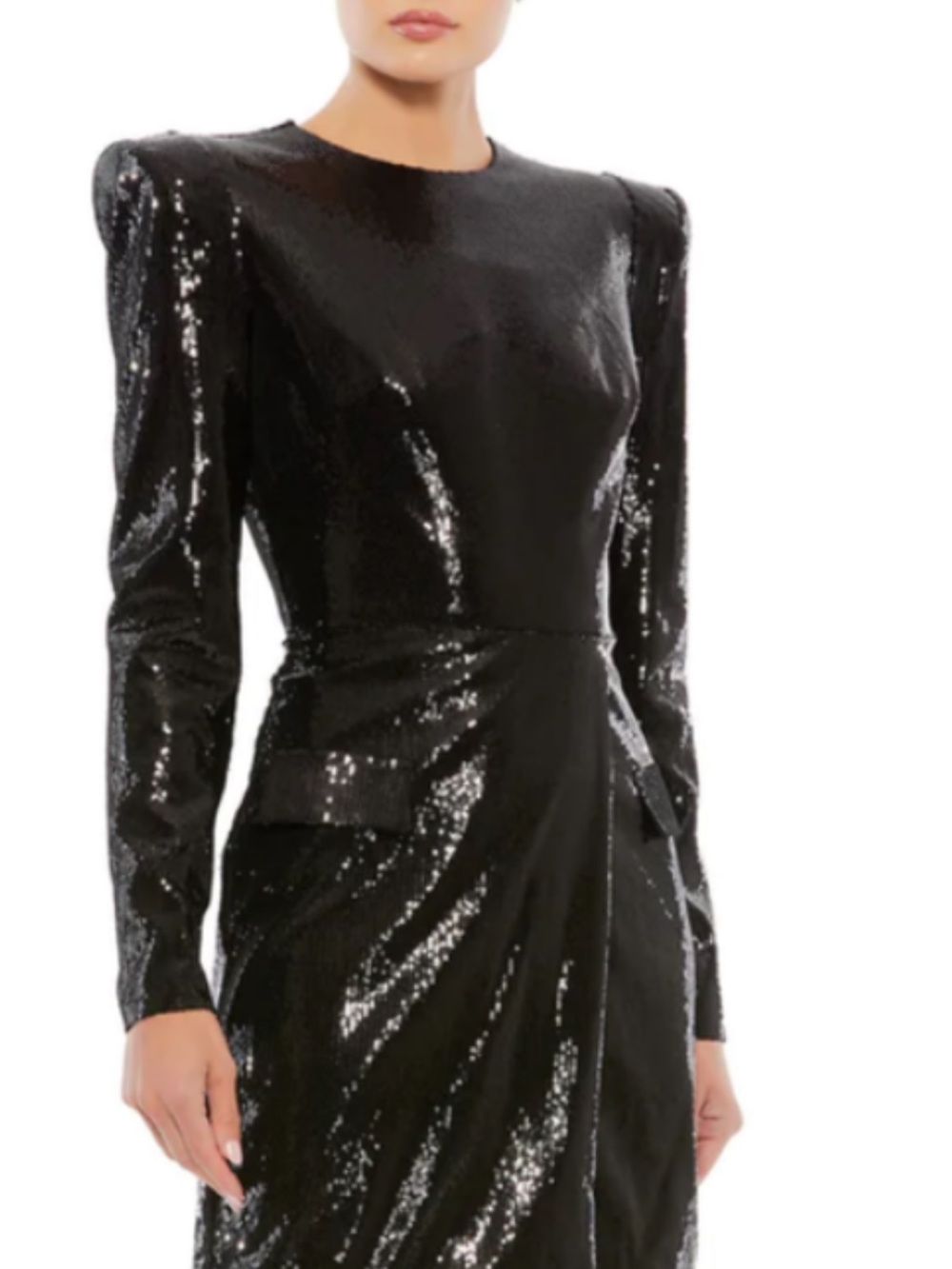 Ieena for Mac Duggal Black Sequin Cocktail Dress | Long Sleeve | Size 2